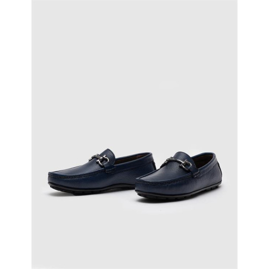 Genuine Leather Blue Buckle Men's Loafers