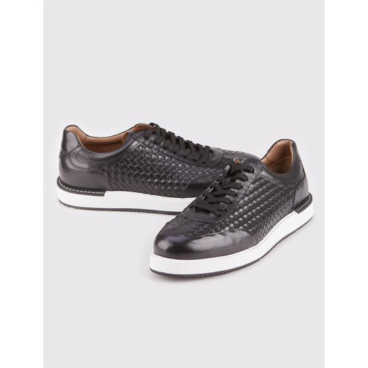 Genuine Leather Seasonal Black Lace-Up Men's Casual Shoes