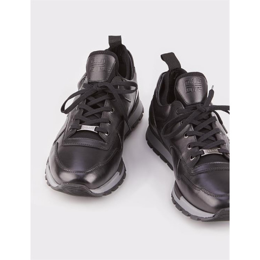 Genuine Leather Special Design Black Lace-Up Men's Sports Shoes