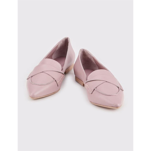 Genuine Leather Pink Women's Flat Shoes