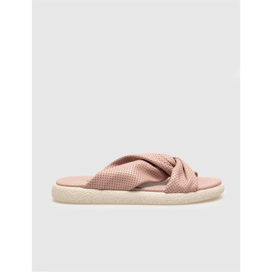 Genuine Leather Pink Women's Flat Slippers
