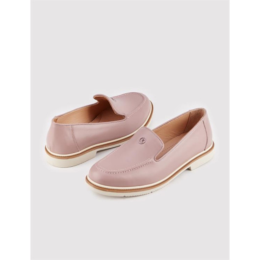 Genuine Leather Pink Women's Loafer Shoes