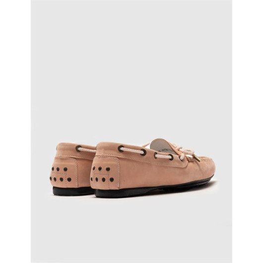 Genuine Leather Pink Nubuck Women's Loafers