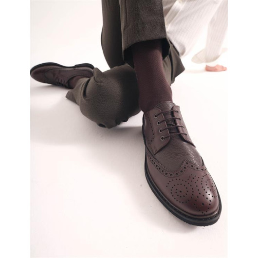 Genuine Leather Polyurethane Sole Brown Lace-Up Men's Casual Shoes