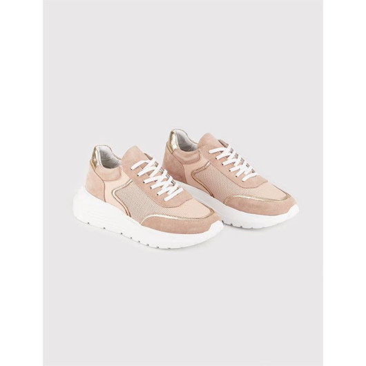 Genuine Leather Powder Lace-Up Women's Sneakers