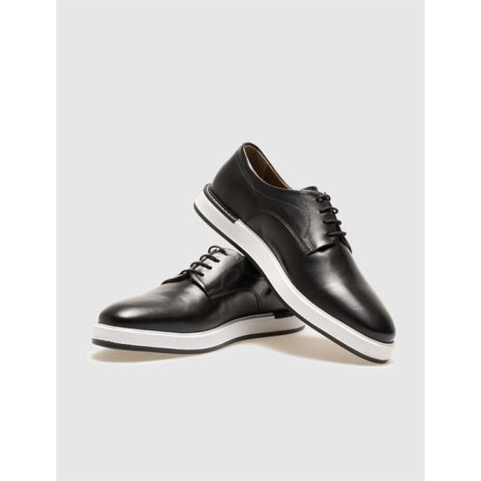 Genuine Leather Black Lace-Up Men's Casual Shoes