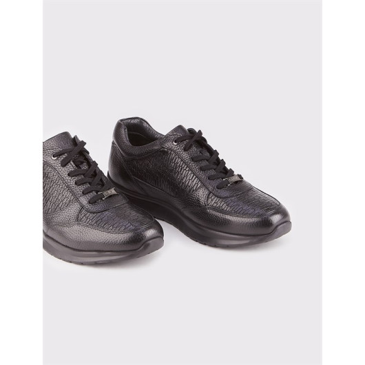 Genuine Leather Black Lace-Up Men's Casual Shoes