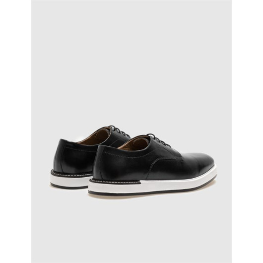 Genuine Leather Black Lace-Up Men's Casual Shoes