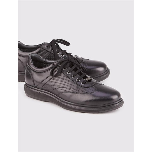 Genuine Leather Black Lace-Up Men's Casual Shoes