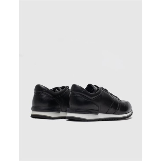 Genuine Leather Black Lace-Up Men's Casual Sports Shoes