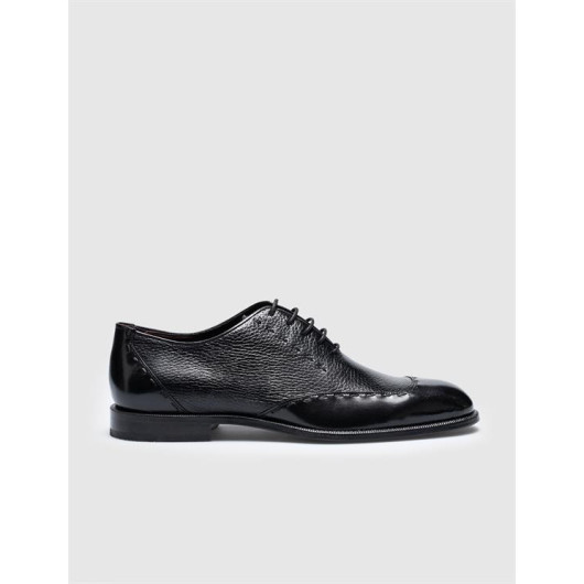 حذاء رجالي رسمي جلد طبيعي أسود برباط
