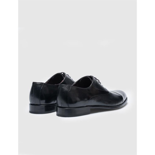 حذاء رسمي رجالي جلد طبيعي أسود برباط