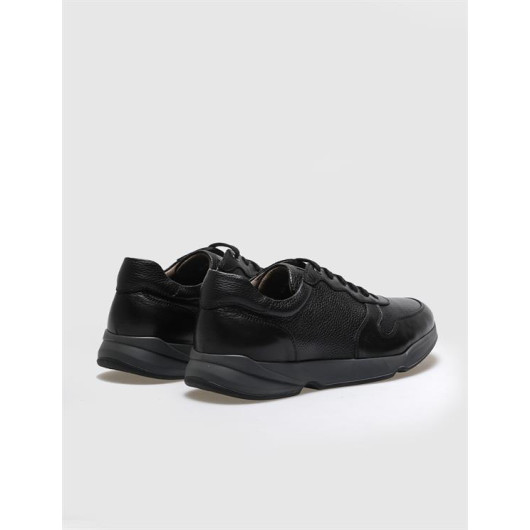 Genuine Leather Black Lace-Up Men's Sports Shoes