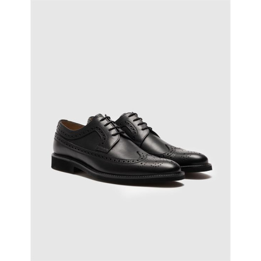 Genuine Leather Black Laced Eva Sole Men's Classic Shoes