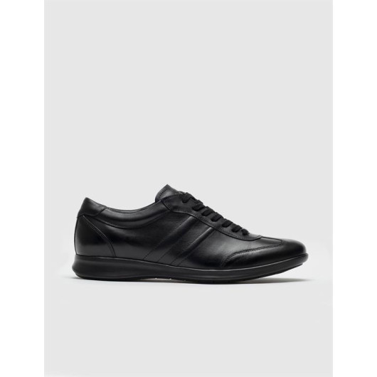 Genuine Leather Black Laced Non-Slip Men's Casual Shoes