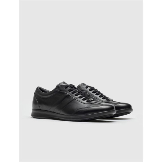 Genuine Leather Black Laced Non-Slip Men's Casual Shoes