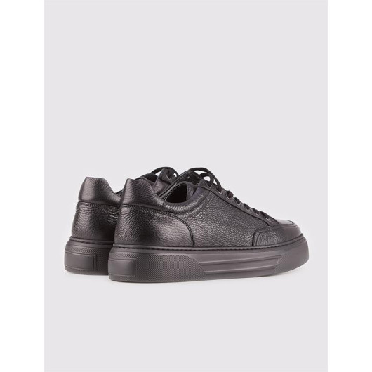 Genuine Leather Black Lacked Polyuretan Base Men's Sneakers