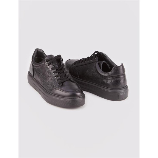 Genuine Leather Black Lacked Polyuretan Base Men's Sneakers