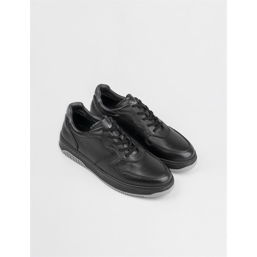 Genuine Leather Black Berlin Lace-Up Men's Sneakers