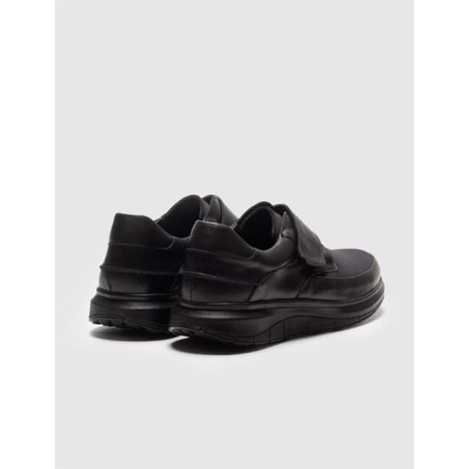 Genuine Leather Black Velcro Closure Men's Casual Shoes