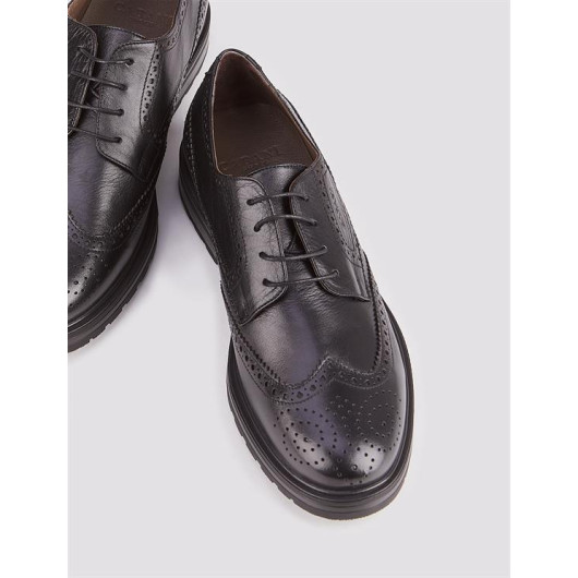 Genuine Leather Black Men's Lace-Up Casual Shoes