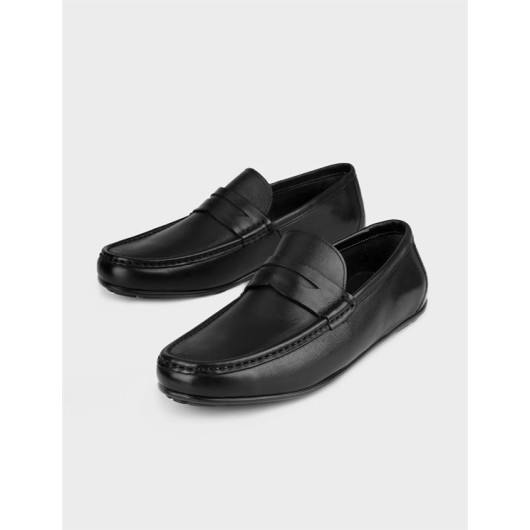 Genuine Leather Black Men's Loafer Shoes