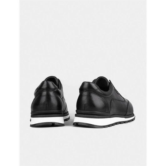 Genuine Leather Black Men's Sneaker Sports Shoes