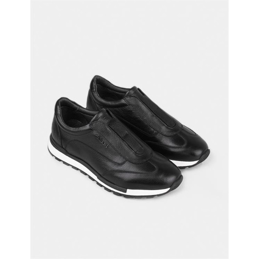 Genuine Leather Black Men's Sneaker Sports Shoes