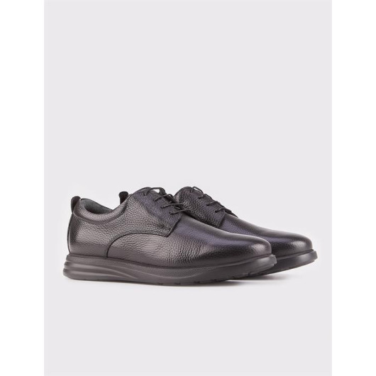 Genuine Leather Black Eva Sole Lace-Up Men's Casual Shoes