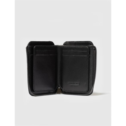 Genuine Leather Black Zipper Women's Wallet