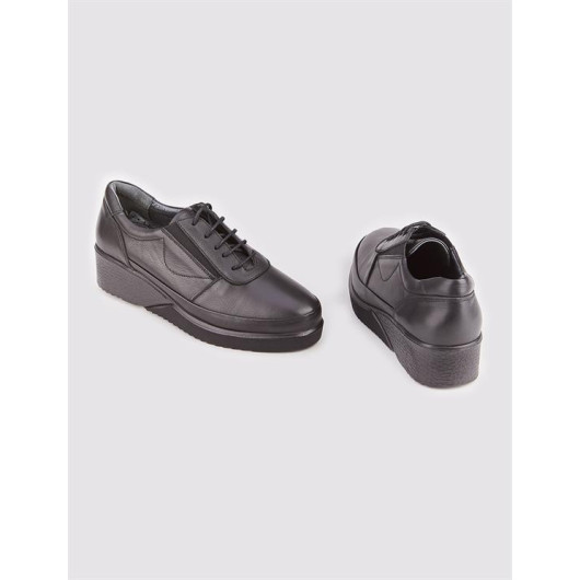 Genuine Leather Black Women's Comfort Casual Shoes