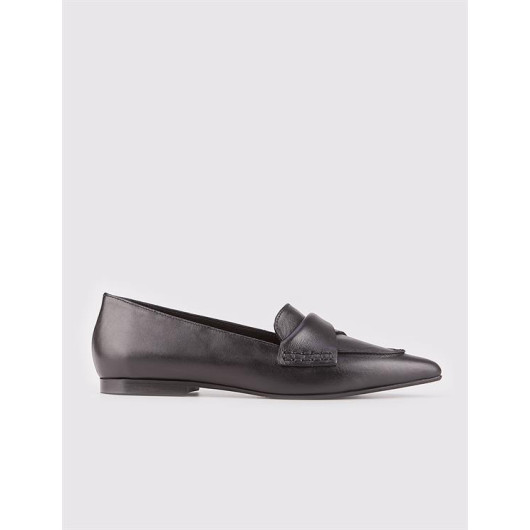Genuine Leather Black Women's Flat Shoes