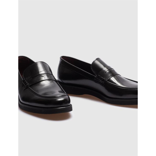 حذاء رسمي رجالي جلد طبيعي أسود بحزام