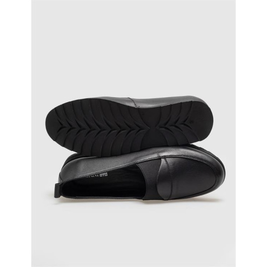 Genuine Leather Black Elastic Women's Comfort Shoes