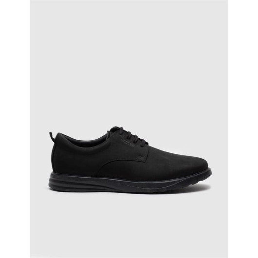 Genuine Leather Black Nubuck Laced Men's Casual Shoes