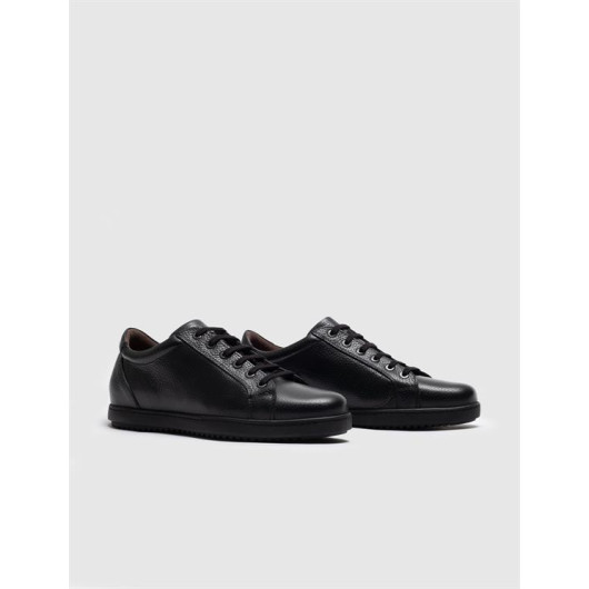 Genuine Leather Black Sneaker Lace-Up Men's Sports Shoes