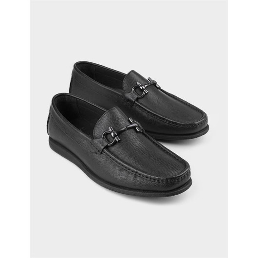 Genuine Leather Black Buckle Accessory Men's Casual Shoes