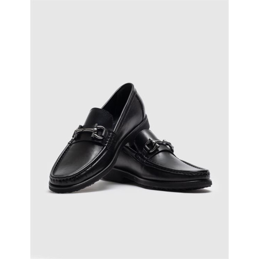 حذاء رسمي رجالي جلد طبيعي أسود مناسب للاستخدام اليومي