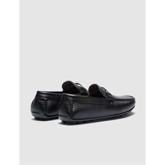 Genuine Leather Black Buckle Men's Loafers