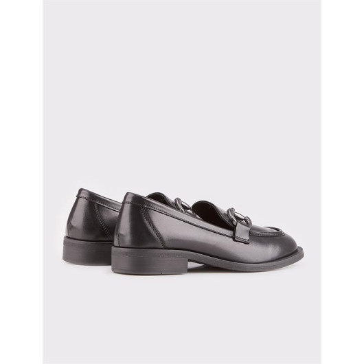 Genuine Leather Black Buckle Women's Casual Shoes