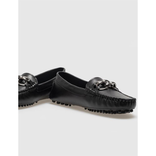 Women's Loafer With Genuine Leather Black Buckle