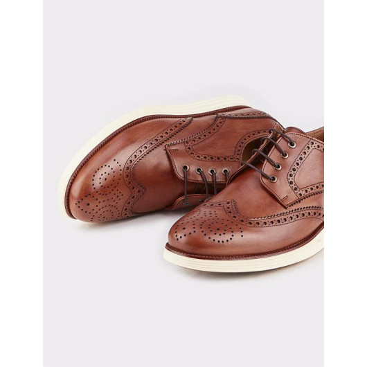 Genuine Leather Tobacco Lace-Up Men's Casual Shoes