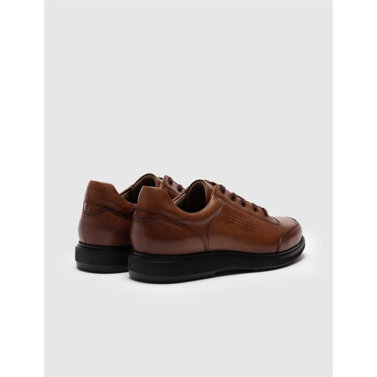 Genuine Leather Tobacco Lace-Up Men's Casual Shoes