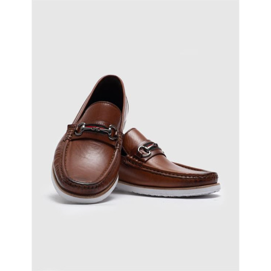 Genuine Leather Brown Buckle Men's Casual Shoes