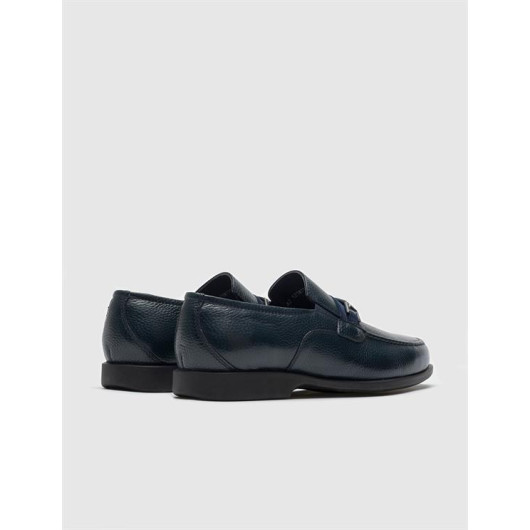 Navy Blue Men's Shoes With Genuine Leather Buckle Accessories