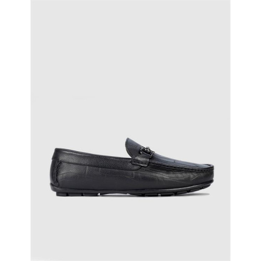 Black Men's Loafers With Genuine Leather Buckles