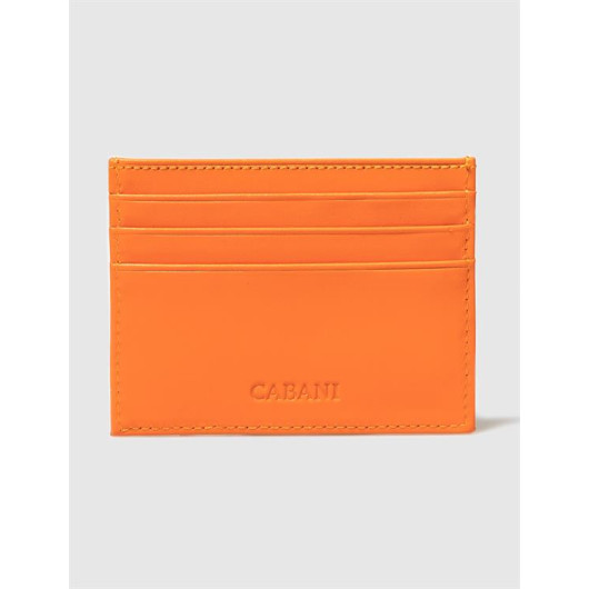 محفظة كروت جلد طبيعي برتقالية