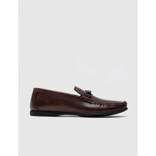 Genuine Leather Summer Brown Belt Detailed Men's Loafer Shoes