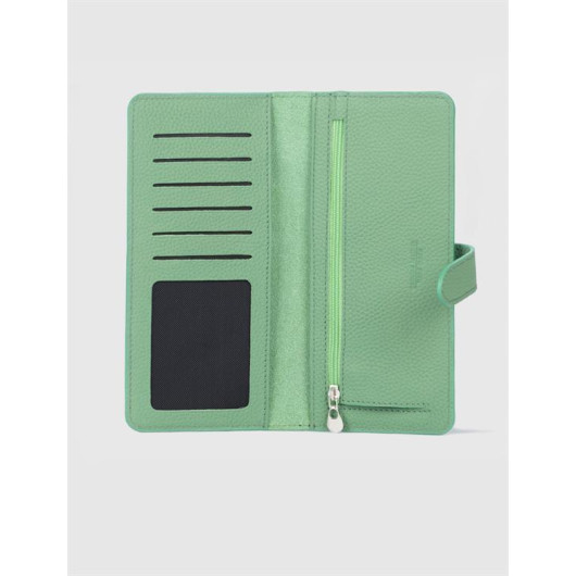 محفظة نسائية جلد طبيعي أخضر