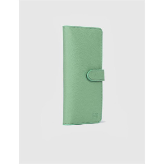 محفظة نسائية جلد طبيعي أخضر